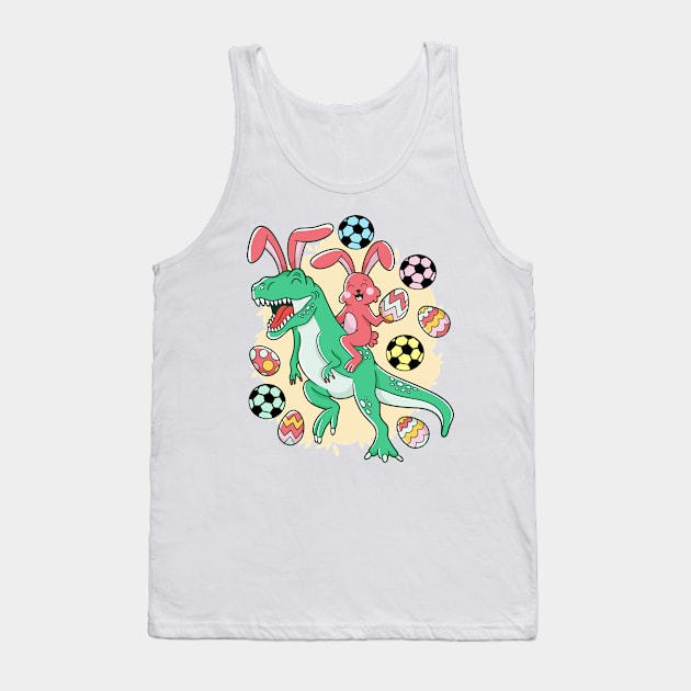 Happy Easter Bunny Riding Dinosaur Funny Soccer Ball Eggs Tank Top by Little Duck Designs